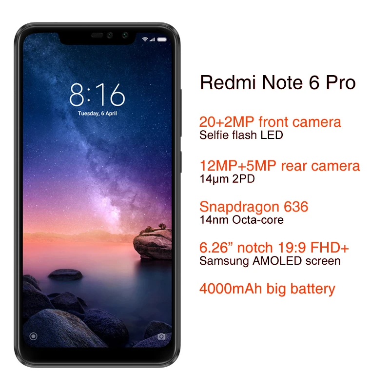 Global-Version-Xiaomi-Redmi-Note-6-Pro-Snapdragon-636-Octa-Core-3GB-32GB-6-26-Notch