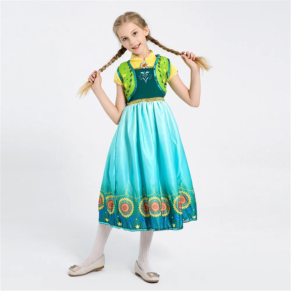 

Girls Dress Cartoon Cosplay Princess Elsa Dresses From Anna Costume Baby Children Clothes Children Carnival purim Costume