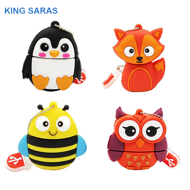 Usb флеш-накопитель KING SARAS 64 GB с мультяшным пингвином совой лисой usb 2,0 4 GB 8 GB 16 GB 32 GB флешка, подарок