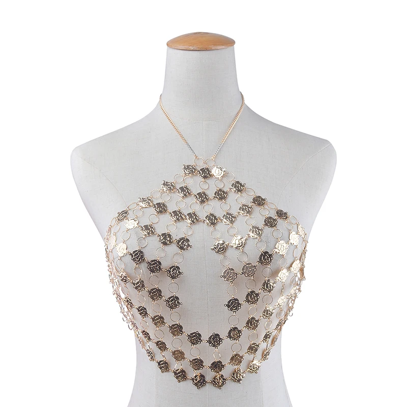 

Ingemark Boho Dazzling Shivering Floral Metal Sequin Bra Chain Women Harness Annulus Beach Party Bar Body Jewelry for Women
