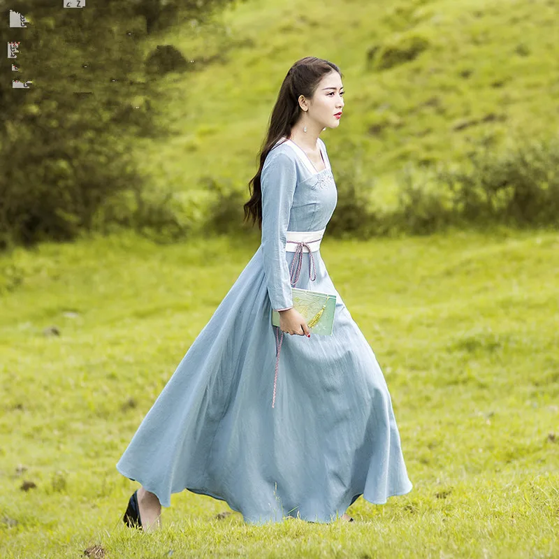 

2017 Autumn Women dress Elegant Swing hem Long Sleeve Patchwork Embroidery Vintage Retro Tunic Vestidos