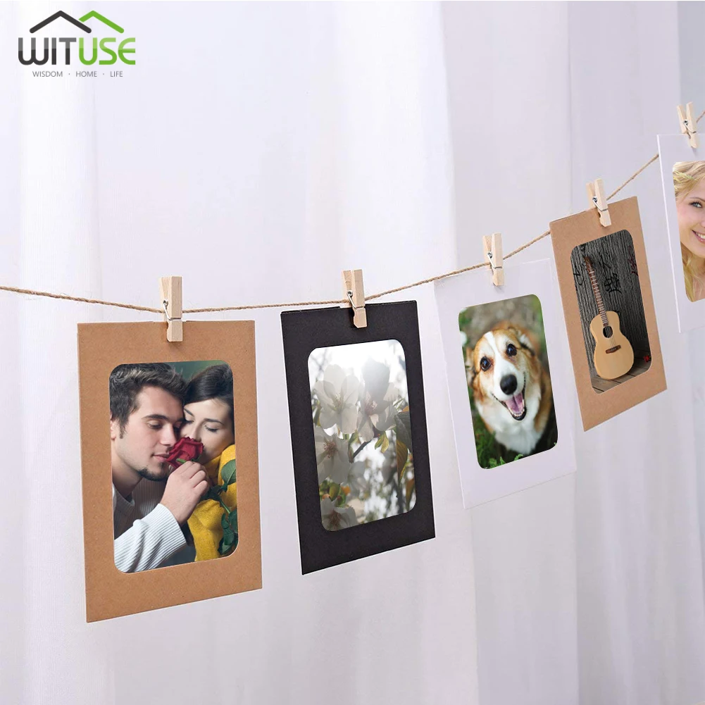

30 Pcs Kraft Paper Frame DIY Wall Hanging Photo Frame Picture Frame 3/5/6 inch Cadre Photo With Clips and Rope For Family Memory