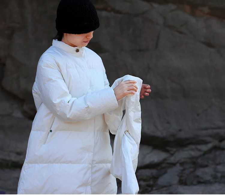 LinenAll, зимний плотный хлопковый белый длинный теплый пуховик с v-образным воротником, пальто с шарфом