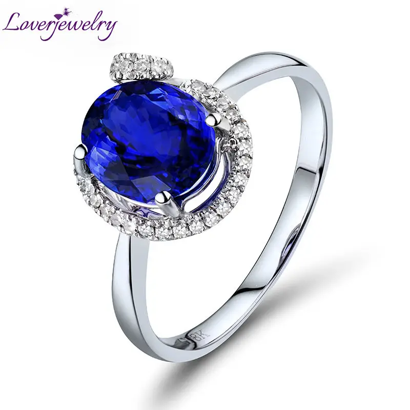 

New Engagement Oval 6x8mm Natural Diamond Tanzanite Ring Real 18k White Gold for Women Birthday Fine Jewelry Christmas Gift R602