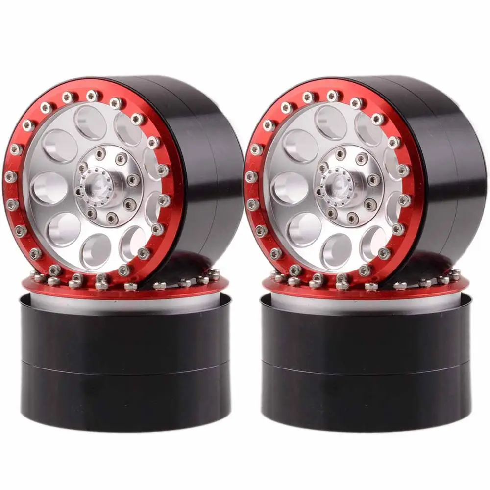 Silver-Red 4 шт. алюминиевый 2," Beadlock Обода Колеса шестигранный 12 мм для RC Рок Гусеничный осевой Traxxas HPI - Цвет: Silver-Red