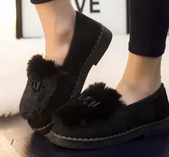 

2018 new cotton shoes ladies autumn and winter warm plus velvet hair Korean version of the low to help flat lazy peas shoes