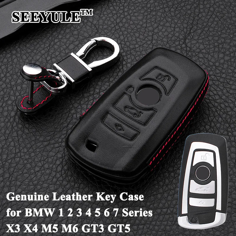 

1pc SEEYULE Genuine Leather Car Key Case Key Shell Cover Storage Bag Protector for BMW 1 2 3 4 5 6 7 Series X3 X4 M5 M6 GT3 GT5