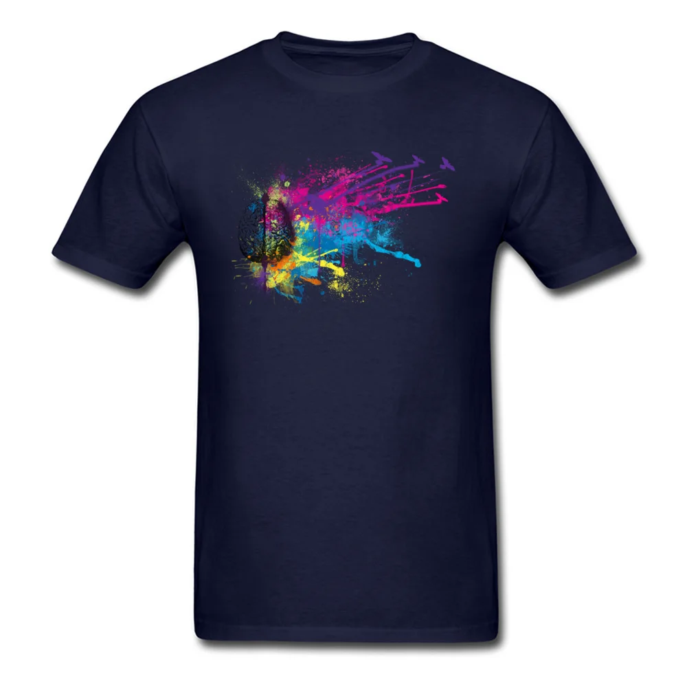 Brain Power All Cotton Tshirts for Students Short Sleeve Tops & Tees Prevalent Thanksgiving Day Round Collar T Shirt Comics Brain Power navy
