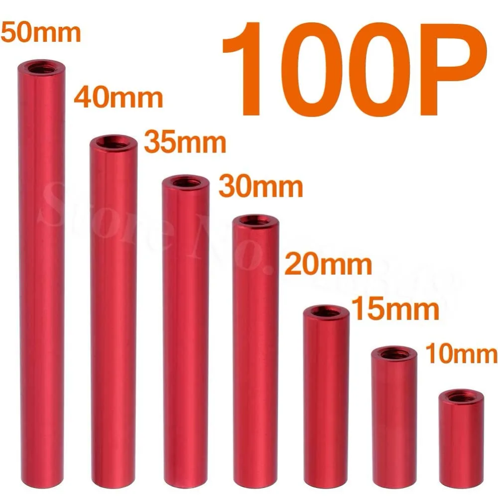 100PCS Aluminum Standoff Spacer M3x10mm 15mm 20mm 30mm 35mm 40mm 50mm