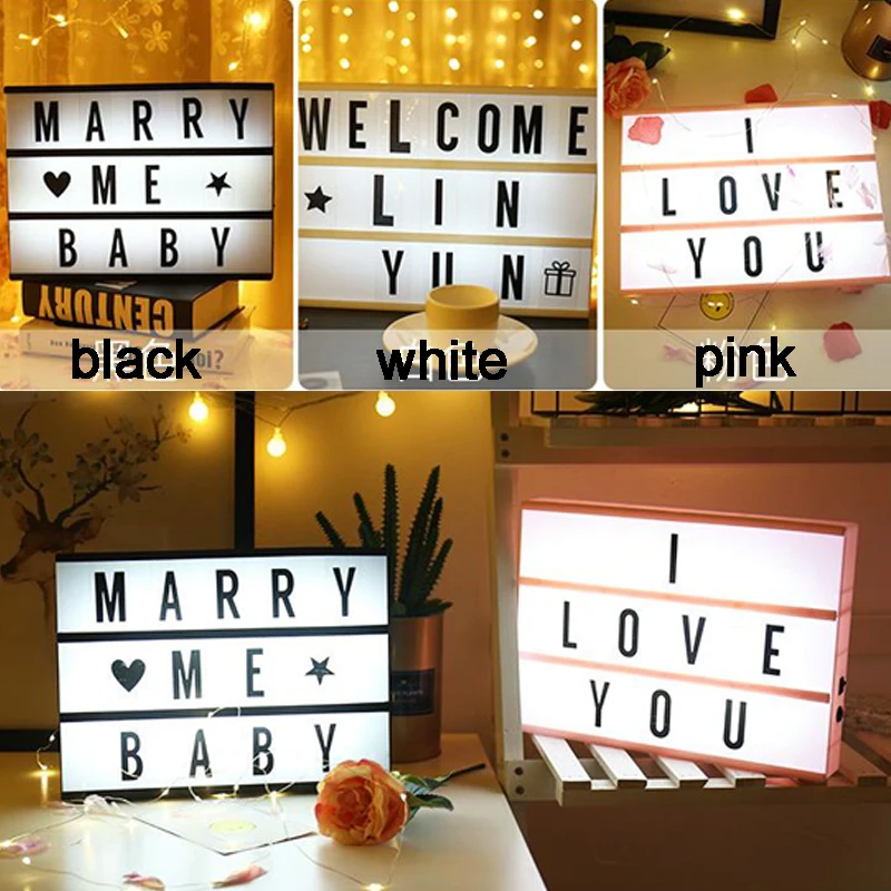 2018 New A4 Size LED Combination Night Light Box Lamp DIY BLACK Letters Cards USB PORT Powered Cinema Lightbox For WeddingParty (7)
