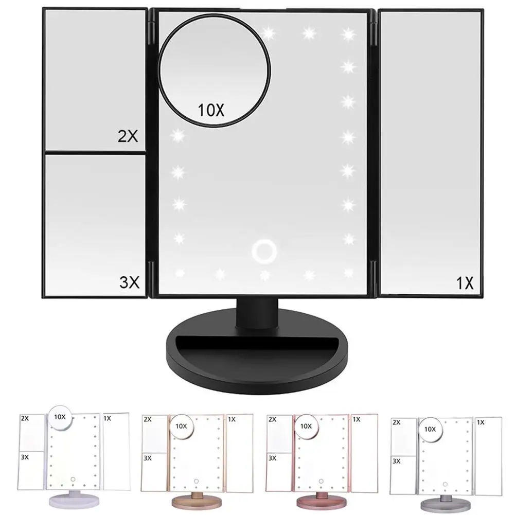 

Make Up Mirror 10X 22 LED Light Makeup Mirror Table Desktop Touch Screen Mirror 1X/2X/3X/10X Adjustable USB Or 4 Battery Mirror