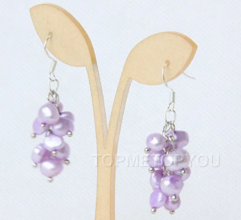 

Hot selling> wholesale NEW lavender pearls earrings 925ss -Bride jewelry free shipping
