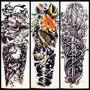 

Waterproof Large Death Skull Robot Arm Old School Temporary Tattoo Stickers GQB-024 Men Women Body Art Shoulder Armband Tattoo