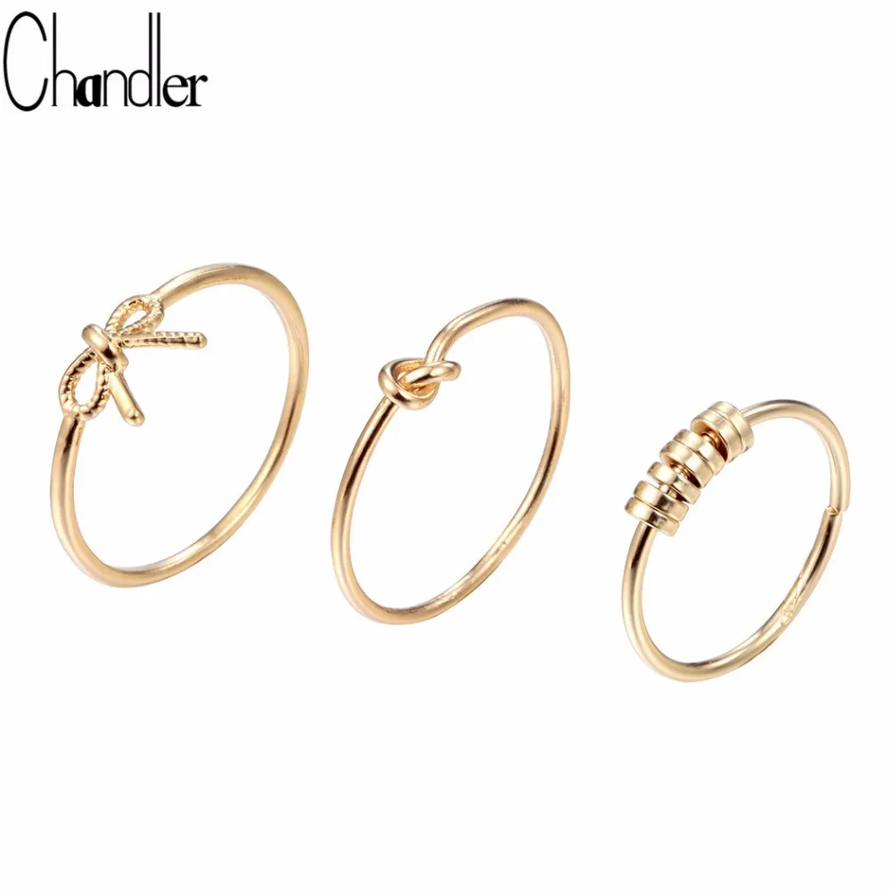 Кольца женские с бантом и бусинами золотистого цвета 3 шт.|rings for women|ring forring wholesale |