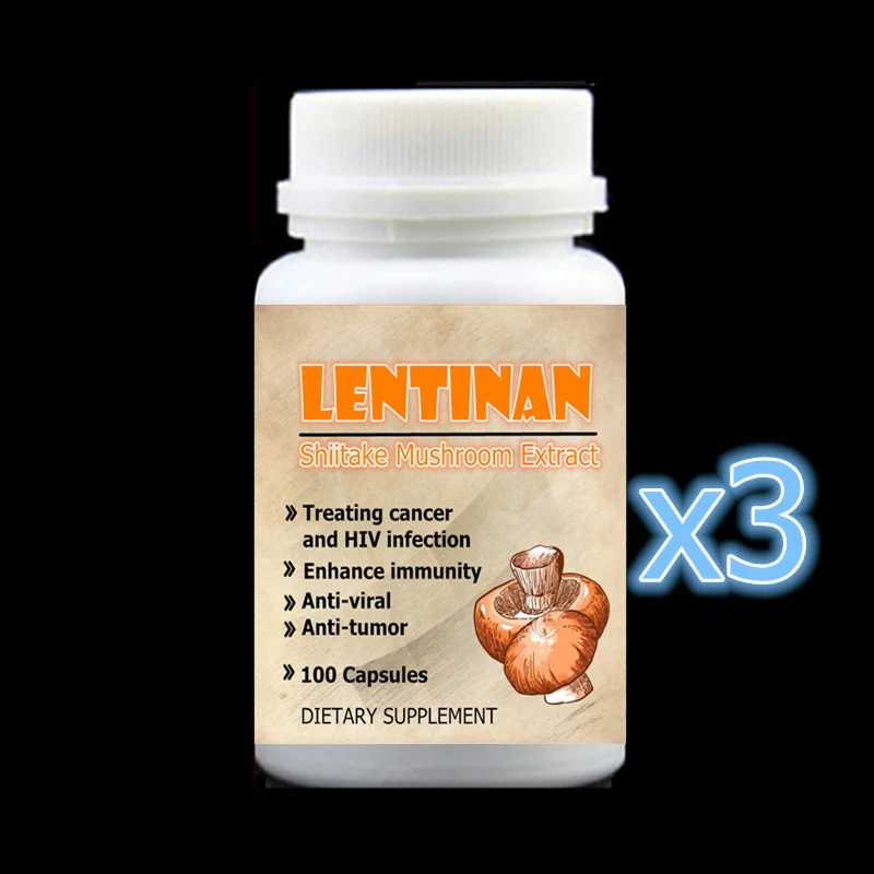 3 bottle 300pcs,Shiitake Mushroom Extract with Lentinan For Anti Cancer and HIV Infection Enhance immunity Anti-viral Anti-tumor modulation of hiv co receptor expression on cells by anti virals