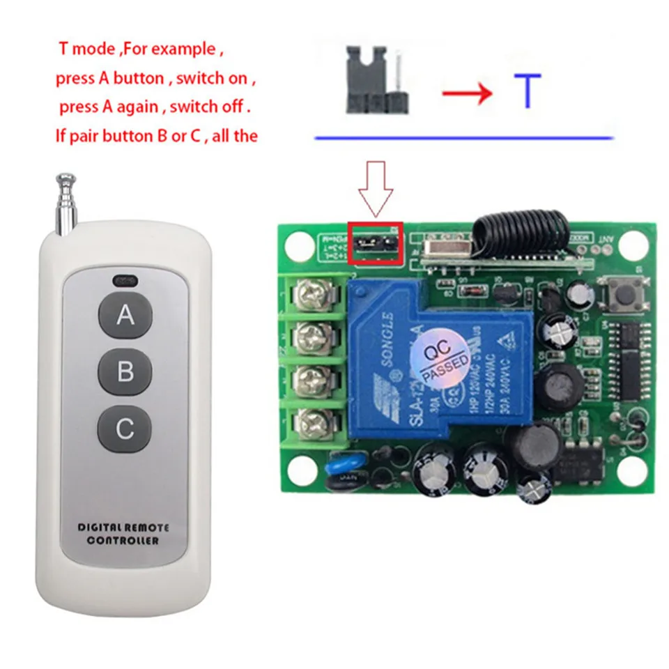 Универсальный беспроводной радиочастотный передатчик приемник Пульт дистанционного управления реле 433 МГц AC230V 30A беспроводной переключатель для внутреннего освещения