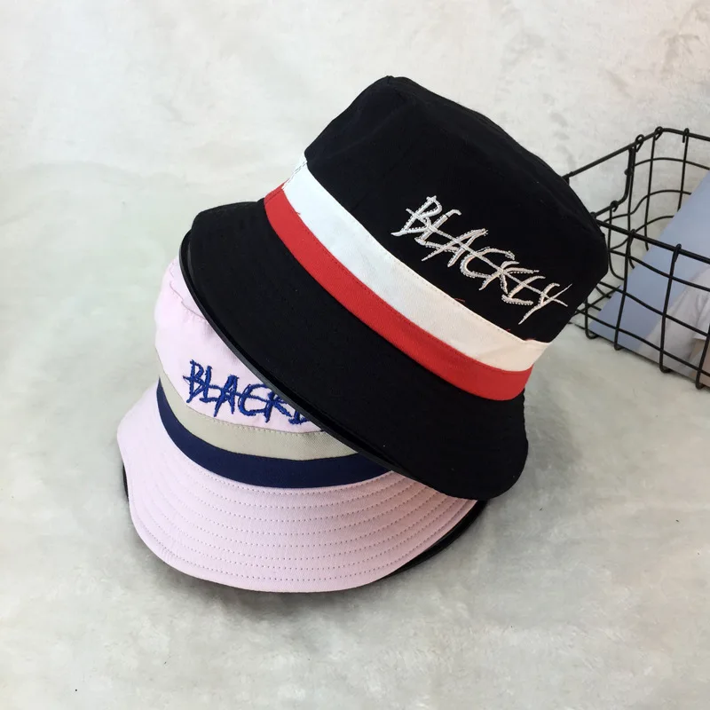 

Men Women Outdoor Fisherman Hat 2018 Spring summer Harajuku Style Bucket Hats Fishing Cap embroidery Blackly letter Sun hat