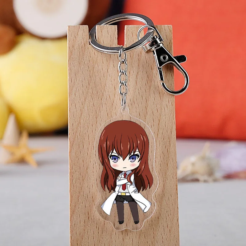 Anime Steins Gate Keychain Cartoon Figure Makise Kurisu Labmen Acrylic Pendent Keyring