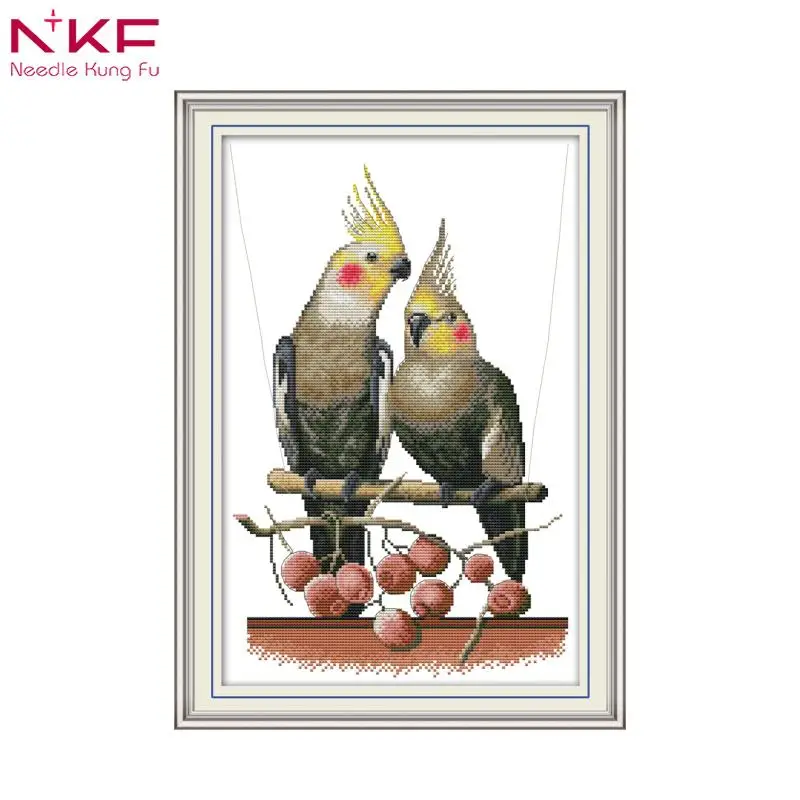 

NKF Cross Stitch Kits Embroidery Needlework Sets DMC Two Parrots 3 11CT 14CT Ecological Cotton Chinese Cross Stitch Kits