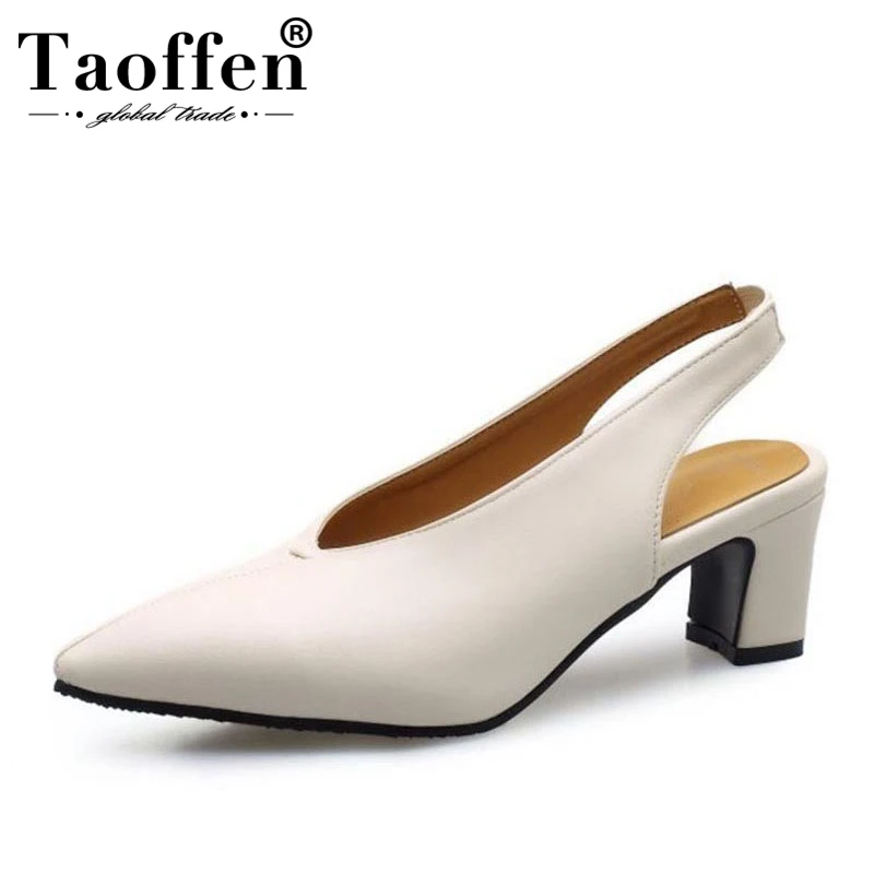 TAOFFEN Sexy Pointed Toe Women Pumps Solid Color Square Heels Shoes Woman Office Ladies Daily Footwear Small Plus Size 28-46 | Обувь