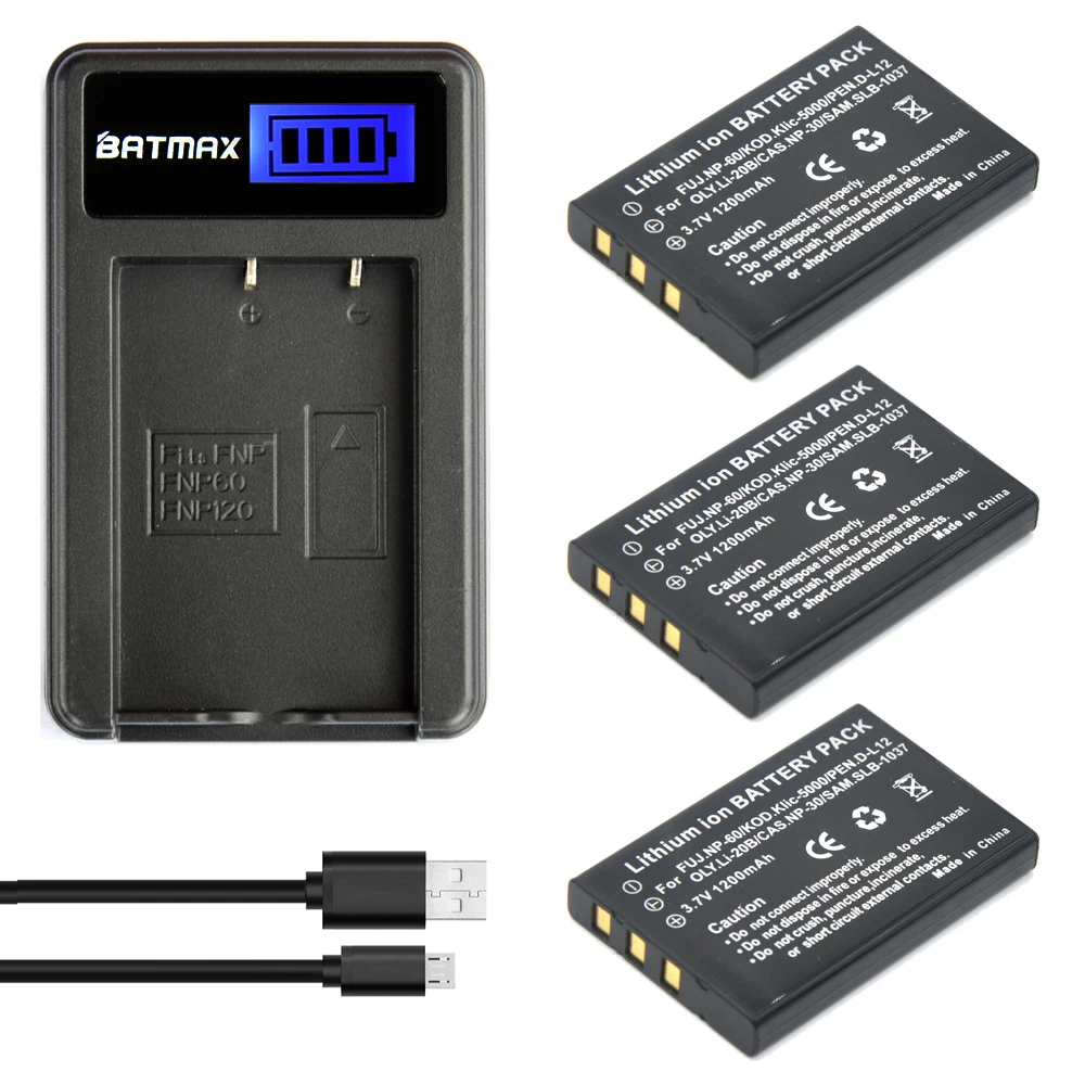 3X Np-Fnp-60 Np60 Slb 1137 1037 Cnp-30 K5000 D-Li2 Li-20B Batteria E Caricabatterie Lcd Per Fujifilm F50I Zoom F501 F601 F410 F401 F402