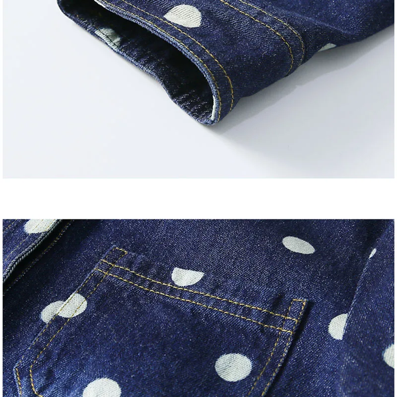 Весенняя женская джинсовая куртка Новые Большие размеры свободные точки однобортный Женский Верхняя одежда Повседневная средней длины дамы ветровка ll979
