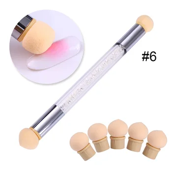 

1 Set Glitter Powder Picking Dotting Gradient Brush Rhinestone Handle + 5 Pcs Nail Art Sponge Head Sharp Round Replaceable Set