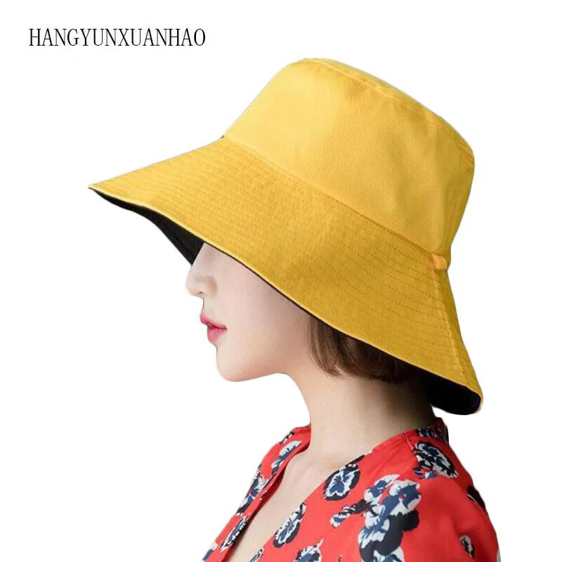 

Bucket Hats Women Summer Sun Shading Elegant Double-sided Wear Fisherman Hat Womens Wide Brim All-match Panama Sun Hat