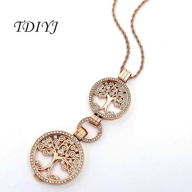 

TDIYJ My Coin Necklace 33MM/25MM Rose Gold Life Tree Coin Disc with White Crystal Stone Pendant Necklace for Women Jewelry