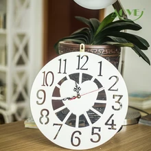 White pink color option wood heart round carved wall clock fashion watch 32x32cm bed living room home decoration