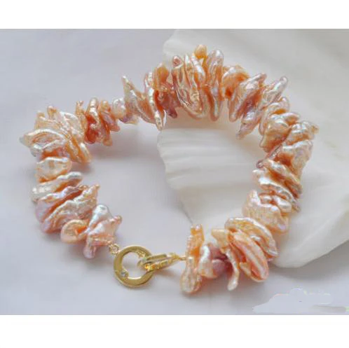

Luck Pearl Jewellery,New Style 8inches Dens Pink Color Biwa Freshwater Pearl Bracelet