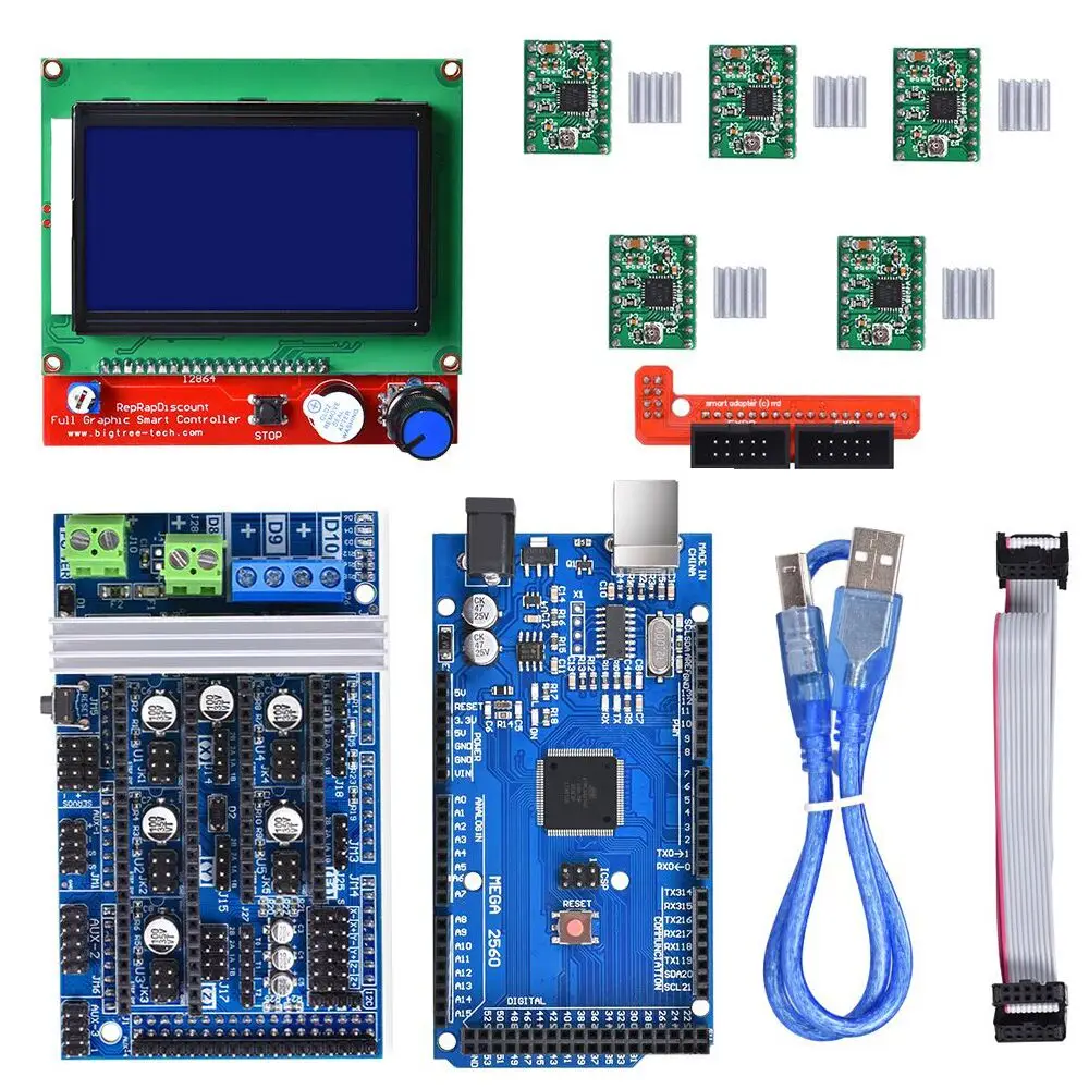 Ramps 1,6 3d контроллер принтера материнская плата Ramps 1,5 Ramps 1,4 RepRap+ Mega 2560 R3+ 12864 ЖК-дисплей+ TMC2130/DRV8825