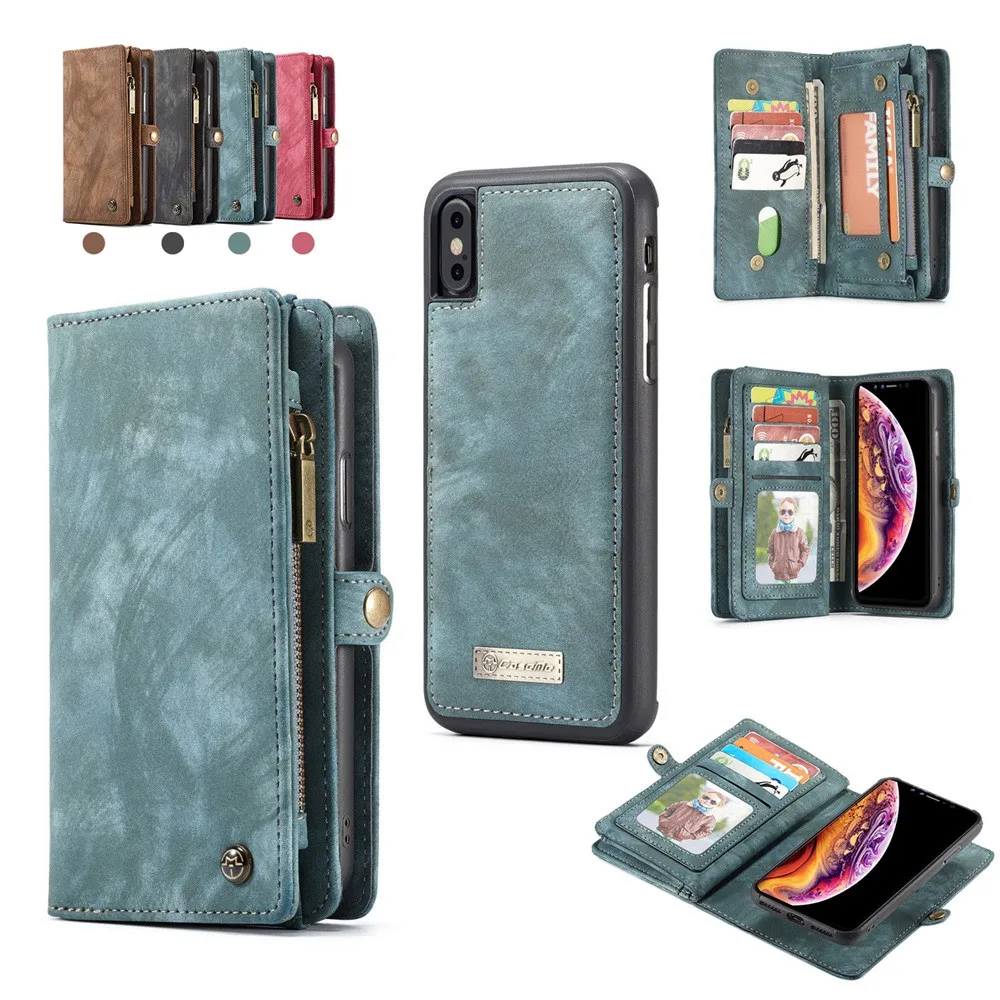 NEW CASEME For Apple iPhone XS MAX 2 in 1 14 Slots Wallet Zip Leather