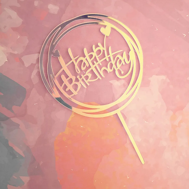

Happy Birthday Cake Topper Golden Silvery Laser Glitter Cake Top Flag Decoration for Baby Boy Birthday Party Wedding Supplies