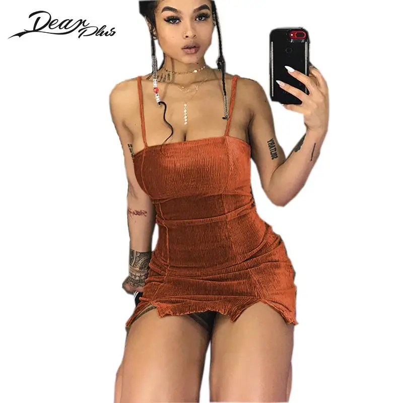 Women Sexy Strip Mini Dress Faux Velvet Sheath Dresses Fashion