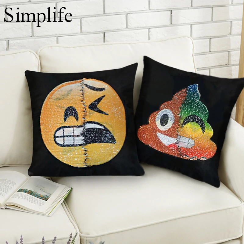 Buy Simplife Emoji Cushion Cover DIY Sequin Pillow
