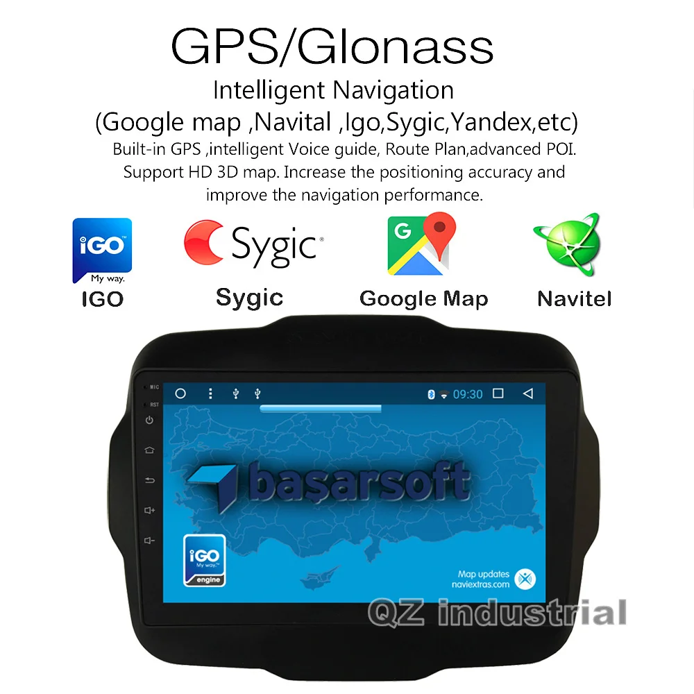 Cheap QZ industrial HD 9" IPS 2.5D Android 8.1 T3 for JEEP RENEGADE Car DVD player with Canbus Radio Navi 3G 4G GPS WIFI BT RDS Map 4