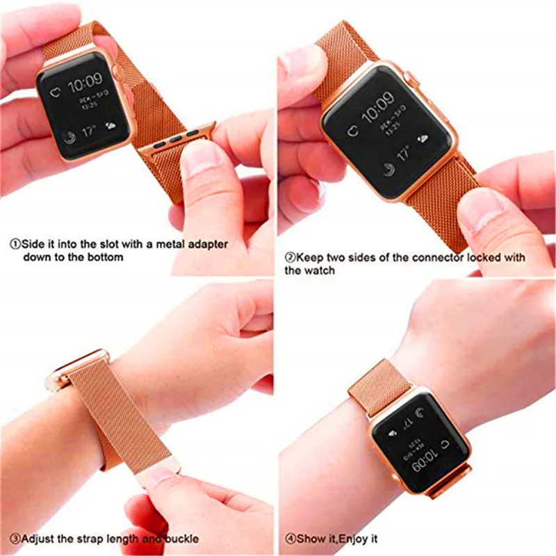 Ремешок из нержавеющей стали для apple watch band 44/42 мм Миланская петля apple watch 4 3 2 1 браслет apple watch 4 0 мм для iwatch 38 мм