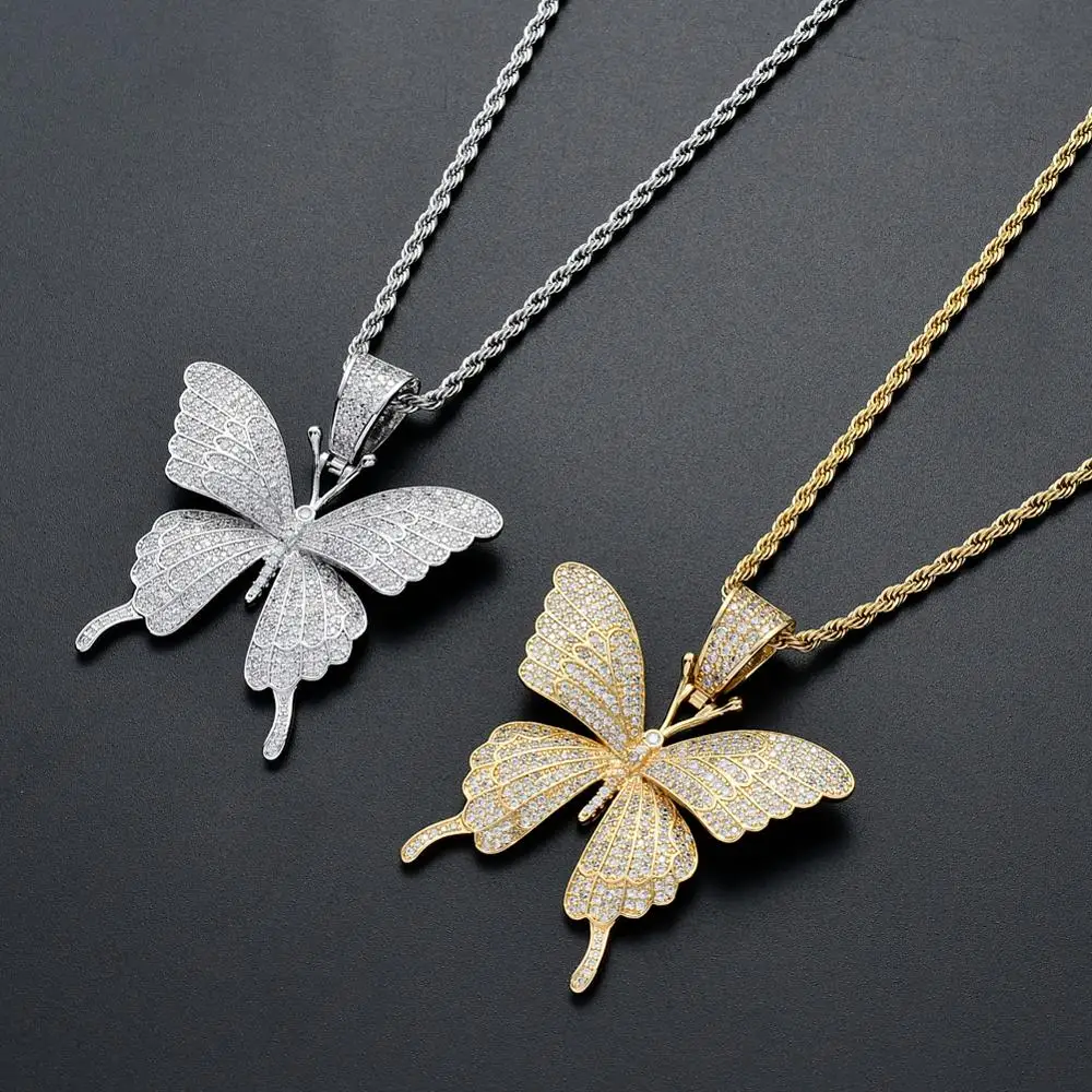 Brass CZ Butterfly Pendants&Necklace gold color silver color CZ Tennis Chain CN111A