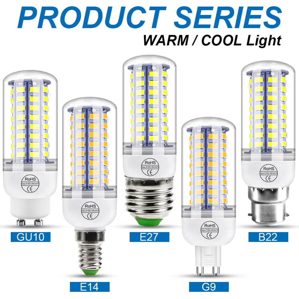 220V GU10 Светодиодная лампа E14 Led Свеча светильник лампочка E27 Кукуруза G9 светодиода