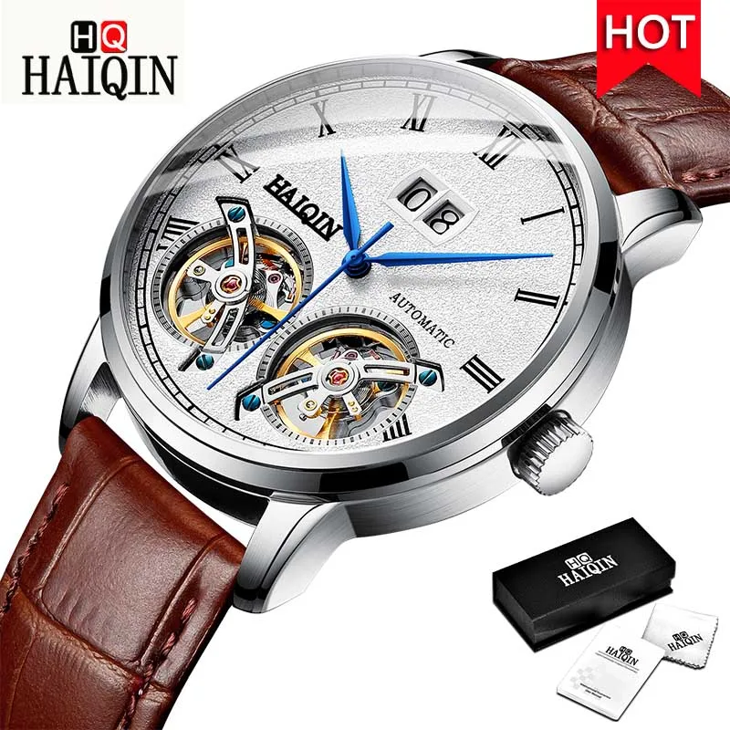 HAIQIN мужские часы Топ люксовый бренд/Автоматические/механические/Tourbil/Военные/водонепроницаемые/спортивные/часы мужские часы reloj hombre - Цвет: L Brown Silver White