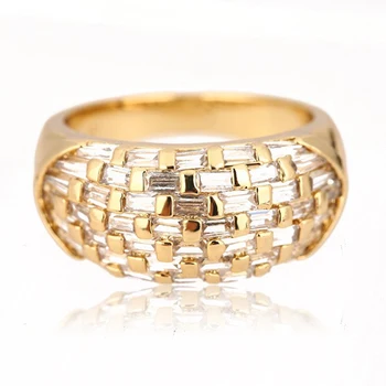 

Hot Selling Shiny Full Zircon Ring Gold Silver Color Ring Jewelry For Women Wholesale