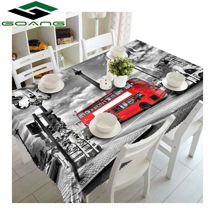 

GOANG 3d tablecloths waterproof dustproof rectangular and round table cover Home Decoration table cloth Red London Bus