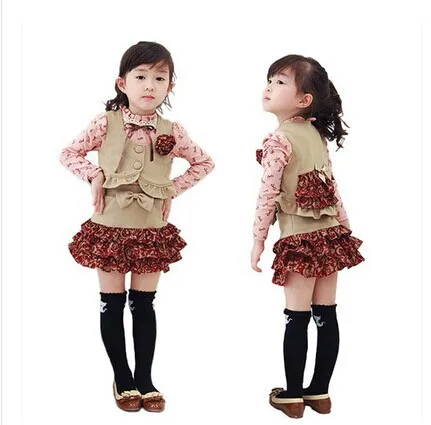 

New Arrival ! Korean Girls Clothing sets Autumn Kids baby Clothing set Children Vest +Skirt+shirt 3 pcs kids Clothing sets