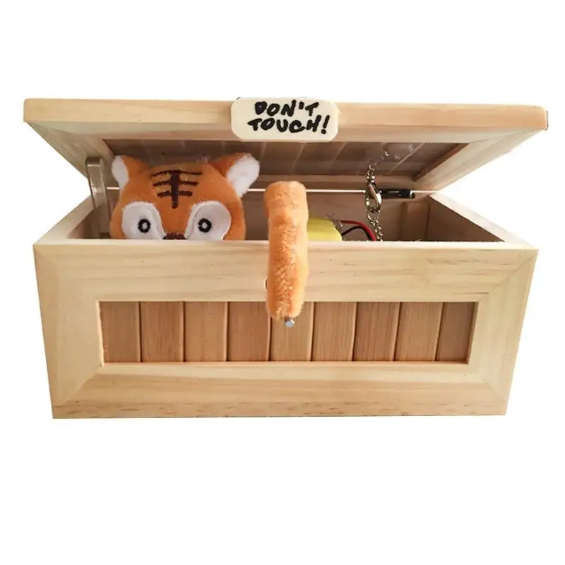 

Kids Toy Jokes Wooden Box Leave Me Alone Box Most Useless Machine Don't Touch Tiger Toy Gift with Light USB Charging