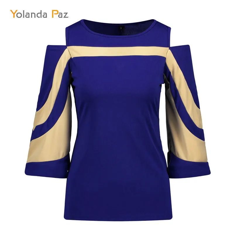 

Yolanda Paz Newest Women Summer Cold Shoulder sexy T-Shirt O-neck Patchwork Batwing Sleeve Women Tops Tees