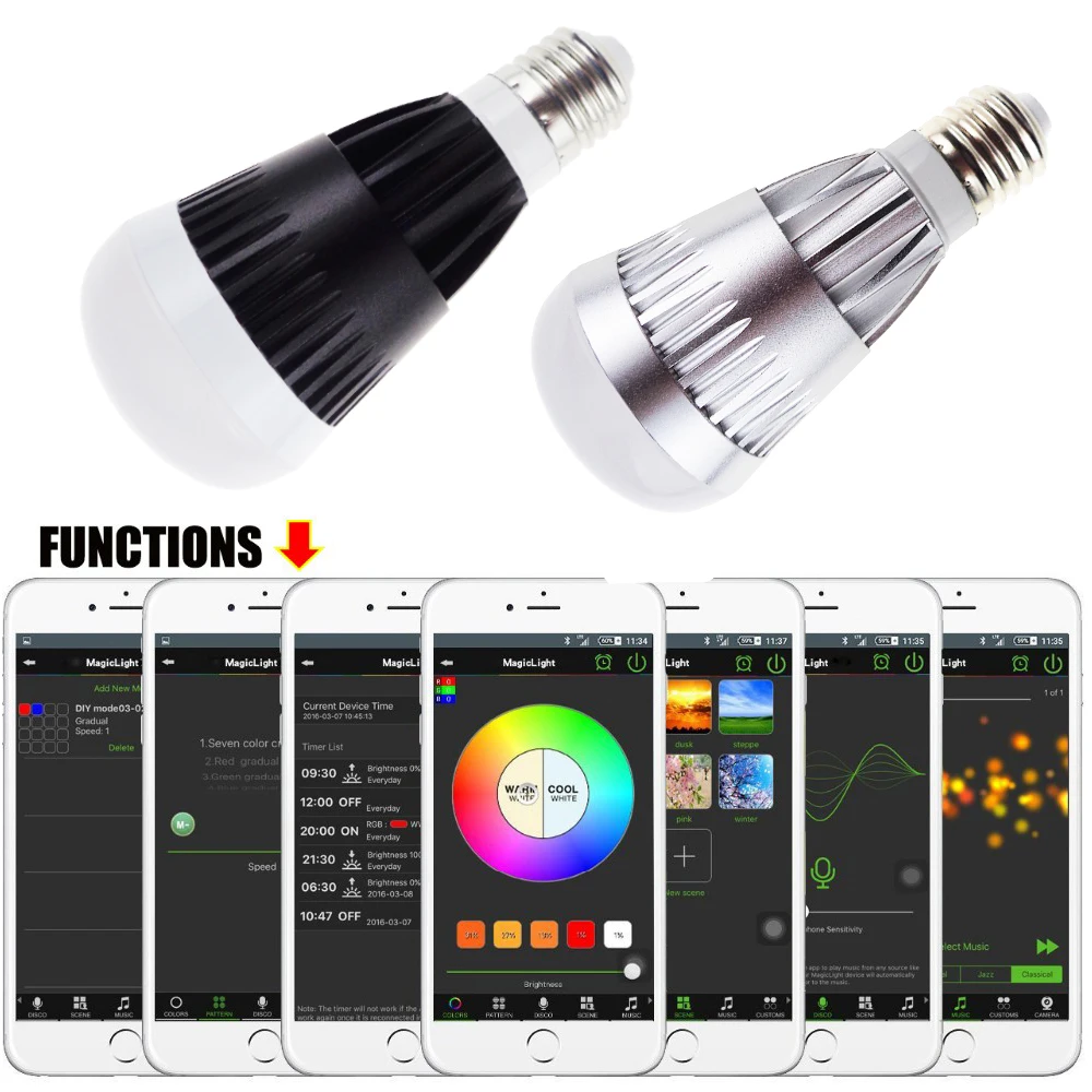 

Led bulb light lamp supoort Wifi / Bluetooth Inner Wireless remote control RGB White Dimmmable E27 base for IOS Android phone VR
