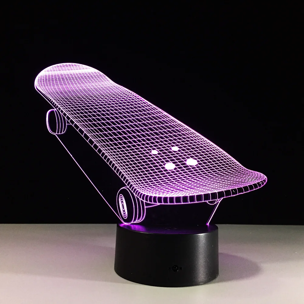 Skate holograma 3D scooter de la lámpara luminaria Sala deco regalos 7 colores cambian lamparas de mesa lámpara de la noche regalo para niños