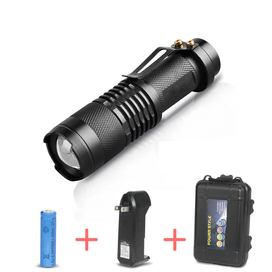 

Zoomable Waterproof Q5 Led Flashlight Mini SK68 Rechargeable Adjustable Led Torch for Hunting Hiking Camping Fishing