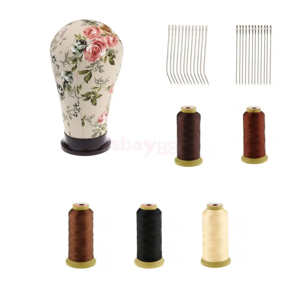 

5 Sewing Braid Weaving Thread & I J Shape Track Needle Manikin Cork Head Model Wig Hair Extensions Making Tool
